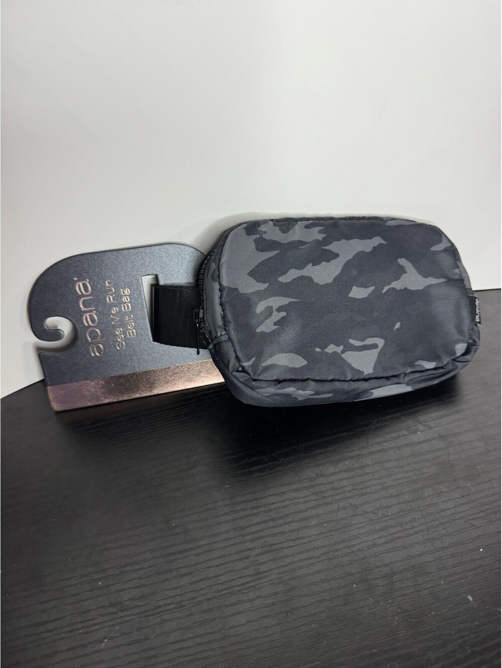 Belt Bag See Me Run Black Camo Nylon Strap Fanny Pack Zipper Apana Studio NWT